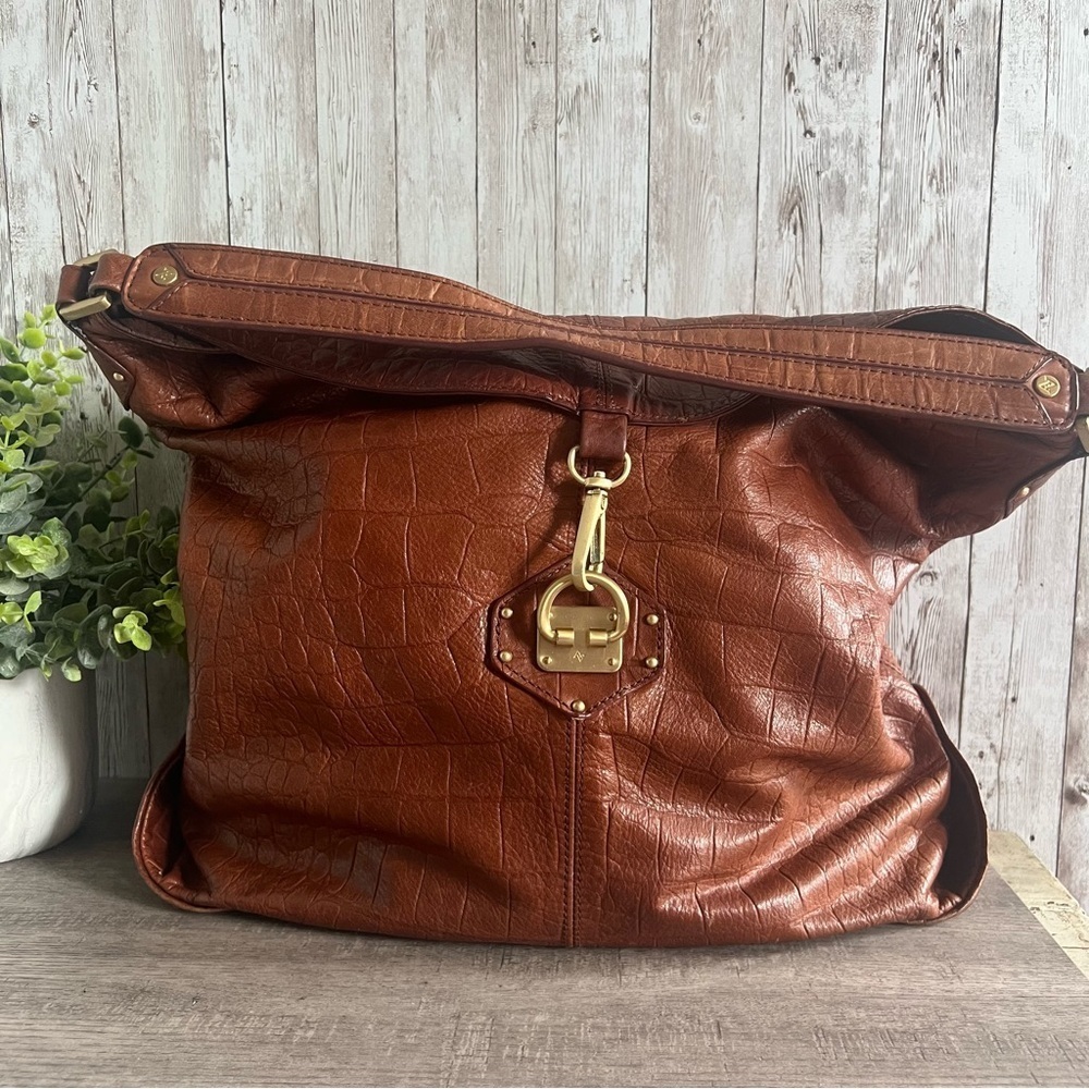 Adrienne Vittadini Brown Leather Shoulder Bag with Slouchy Design
